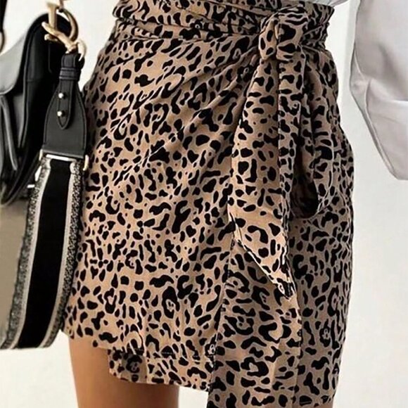 Dresses & Skirts - Khaki Casual Women's Leopard Print Twist Knot Mini Skirt